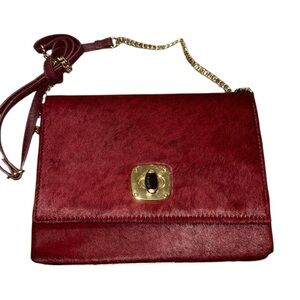 Gianni Bini Burgundy Calf Hair Crossbody – Luxe Gold Hardware – Editorial Glam
